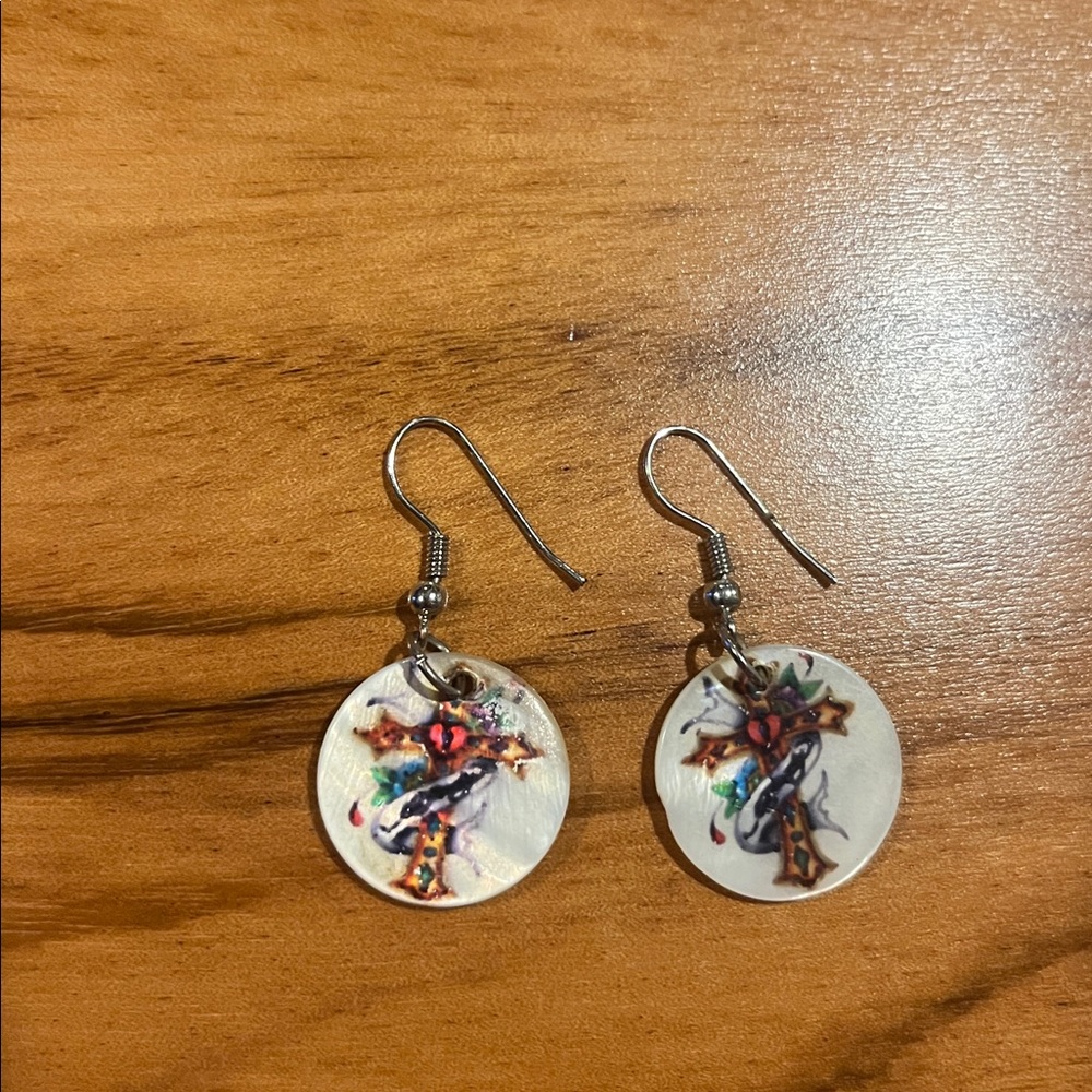 Round Earrings with Cross Design Ed Harding